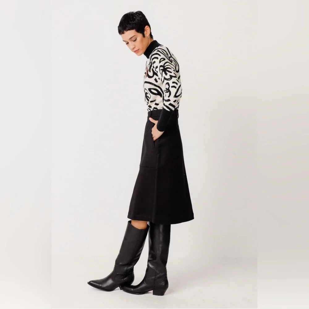 SKFK Aldaia Black Zipper Organic Cotton Skirt | EU 38 US 6